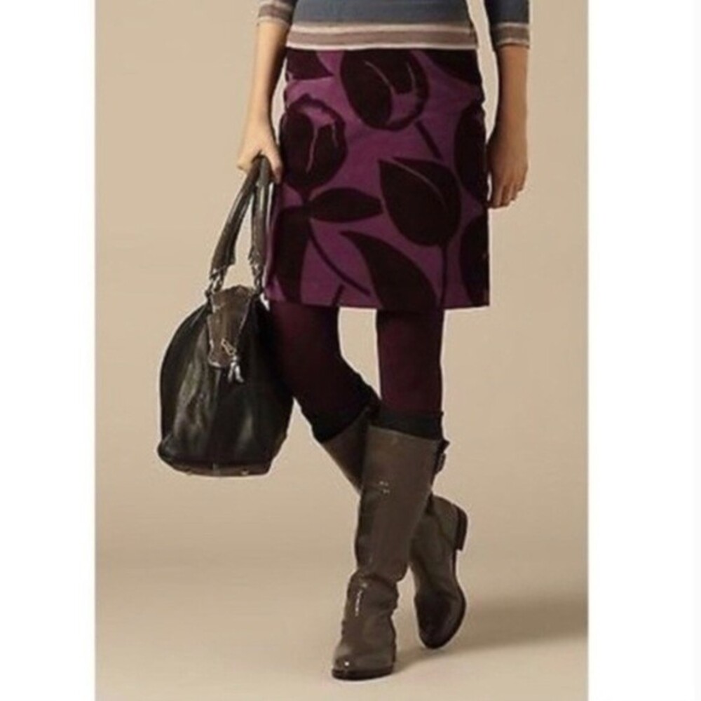 Boden Velvet A-Line Purple Tulip Print Skirt